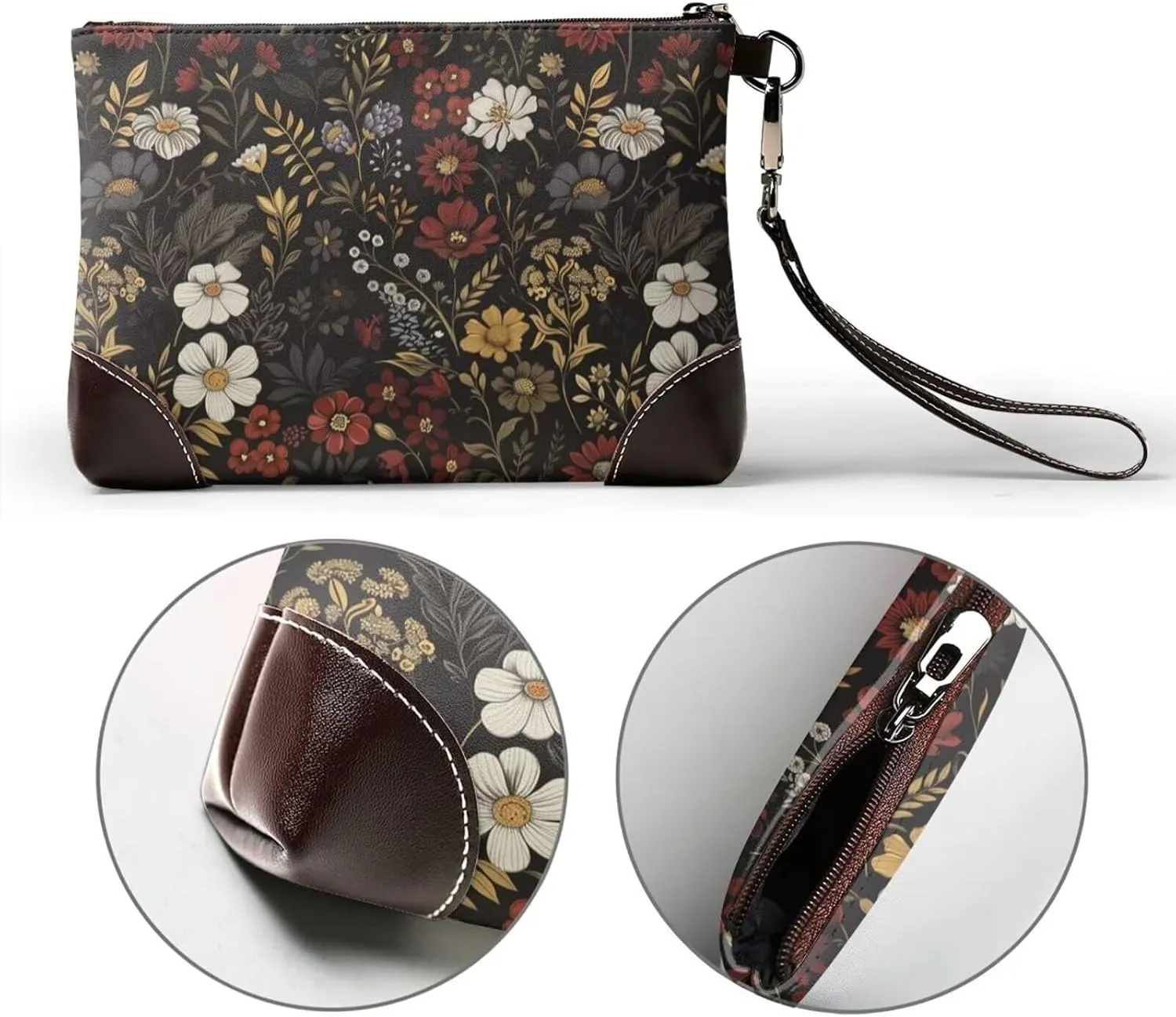 Leather Wristlet Purse for Women Lady Small Clutch Purse with Wrist Straps
