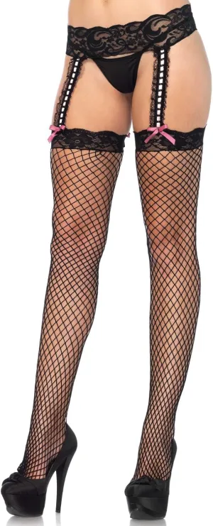 Leg Avenue Women's Fishnet Lace Stockings with Attached Garter Belt