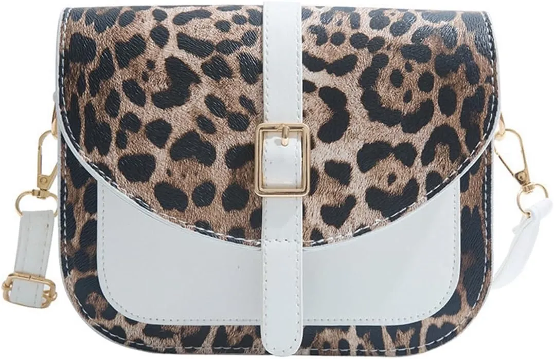 Leopard Purse Cheetah Print Vintage Saddle Bag Curved Flap Urban Crossbody Retro Chic Purse for Girls