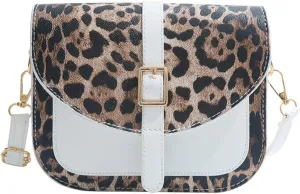Leopard Purse Cheetah Print Vintage Saddle Bag Curved Flap Urban Crossbody Retro Chic Purse for Girls