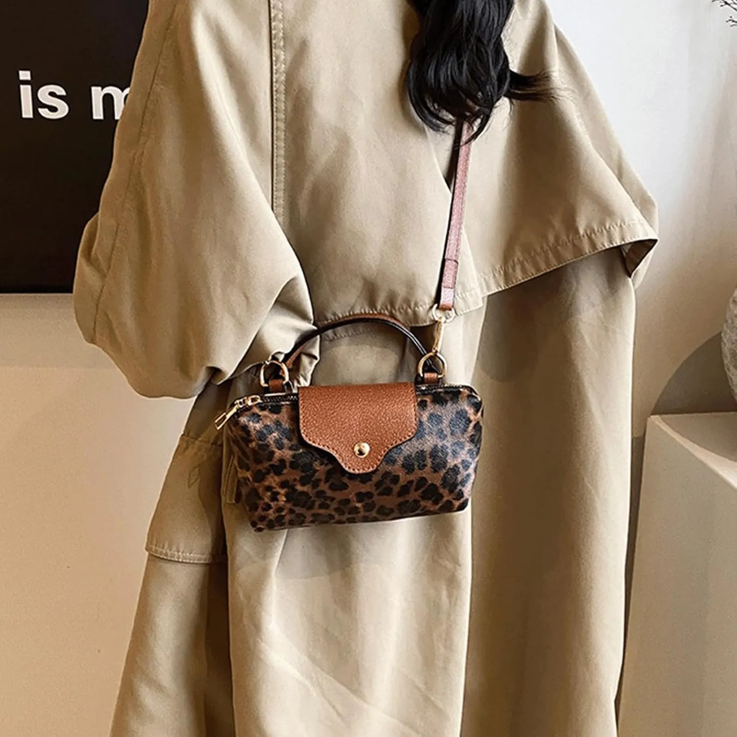 Leopard Purse Fringe Cheetah Print Shoulder Bag Faux Leather Crossbody Purse Toggle Clasp Y2K Handbag for Party