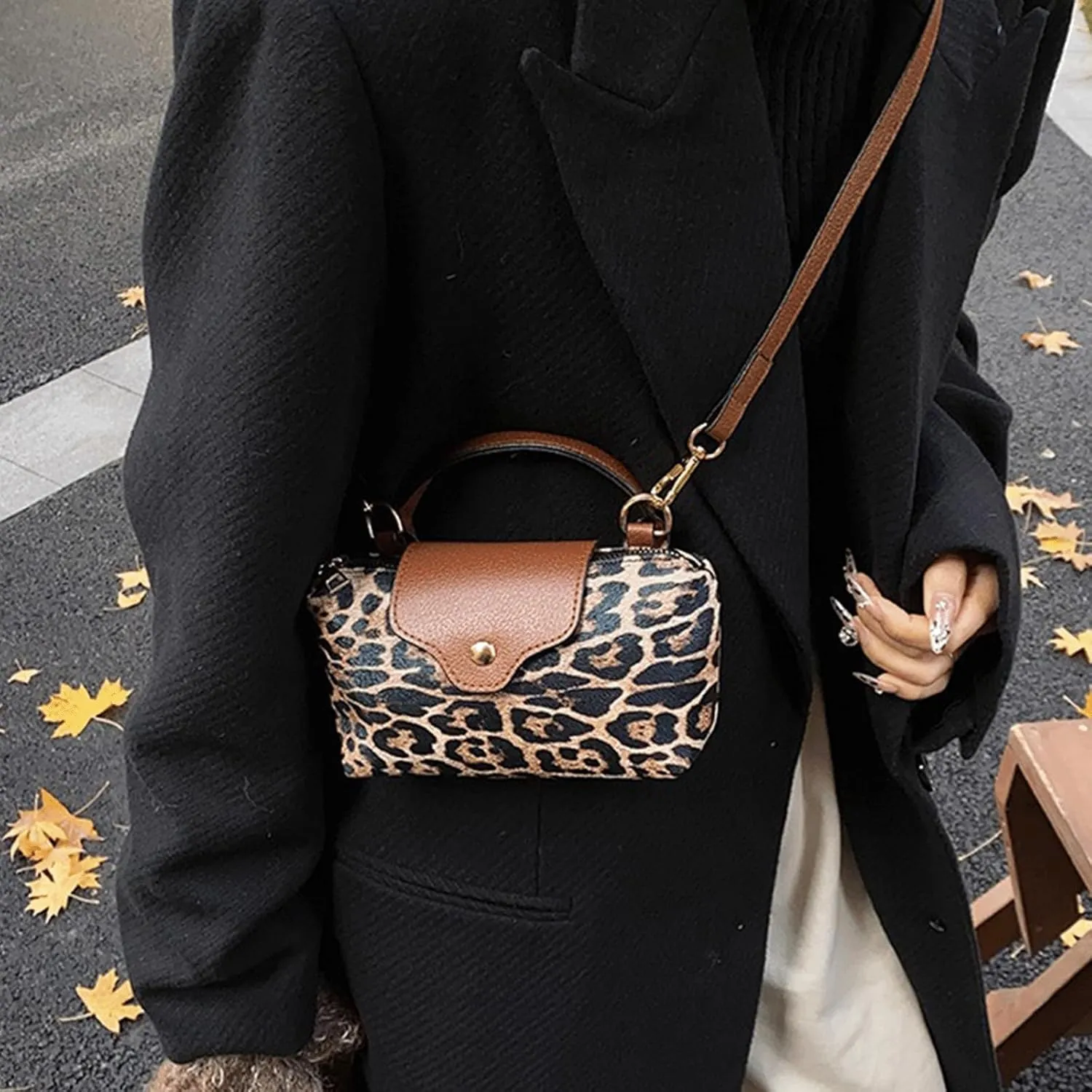 Leopard Purse Fringe Cheetah Print Shoulder Bag Faux Leather Crossbody Purse Toggle Clasp Y2K Handbag for Party