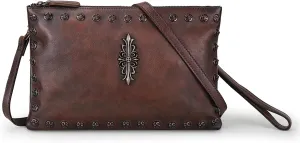 LETEULO Womens Crossbody Bag Leather Handmade Shoulder Bag Clutch Wristlet Handbags Purse