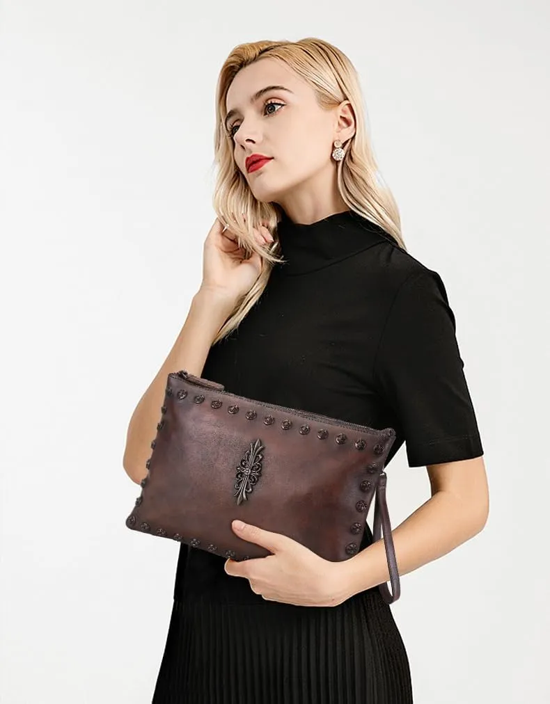 LETEULO Womens Crossbody Bag Leather Handmade Shoulder Bag Clutch Wristlet Handbags Purse