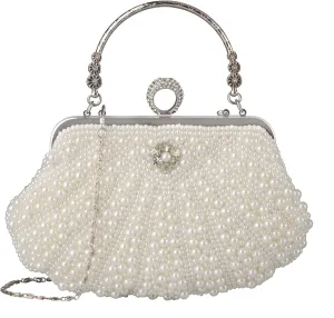 LIFEWISH Womens Pearl Evening bag Cascading Bead Rhinestone Fancy clutch purses