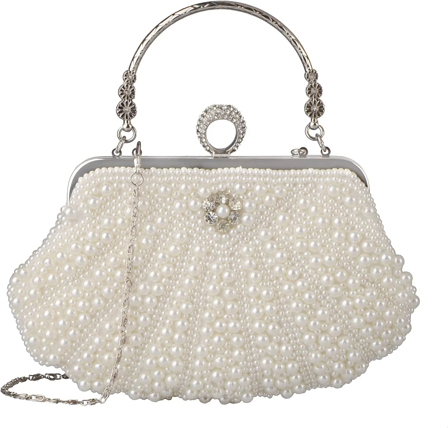 LIFEWISH Womens Pearl Evening bag Cascading Bead Rhinestone Fancy clutch purses