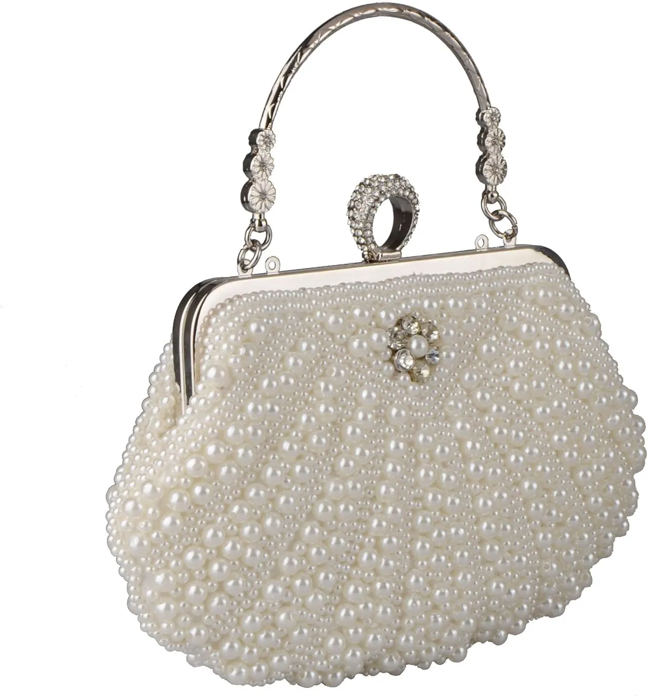 LIFEWISH Womens Pearl Evening bag Cascading Bead Rhinestone Fancy clutch purses