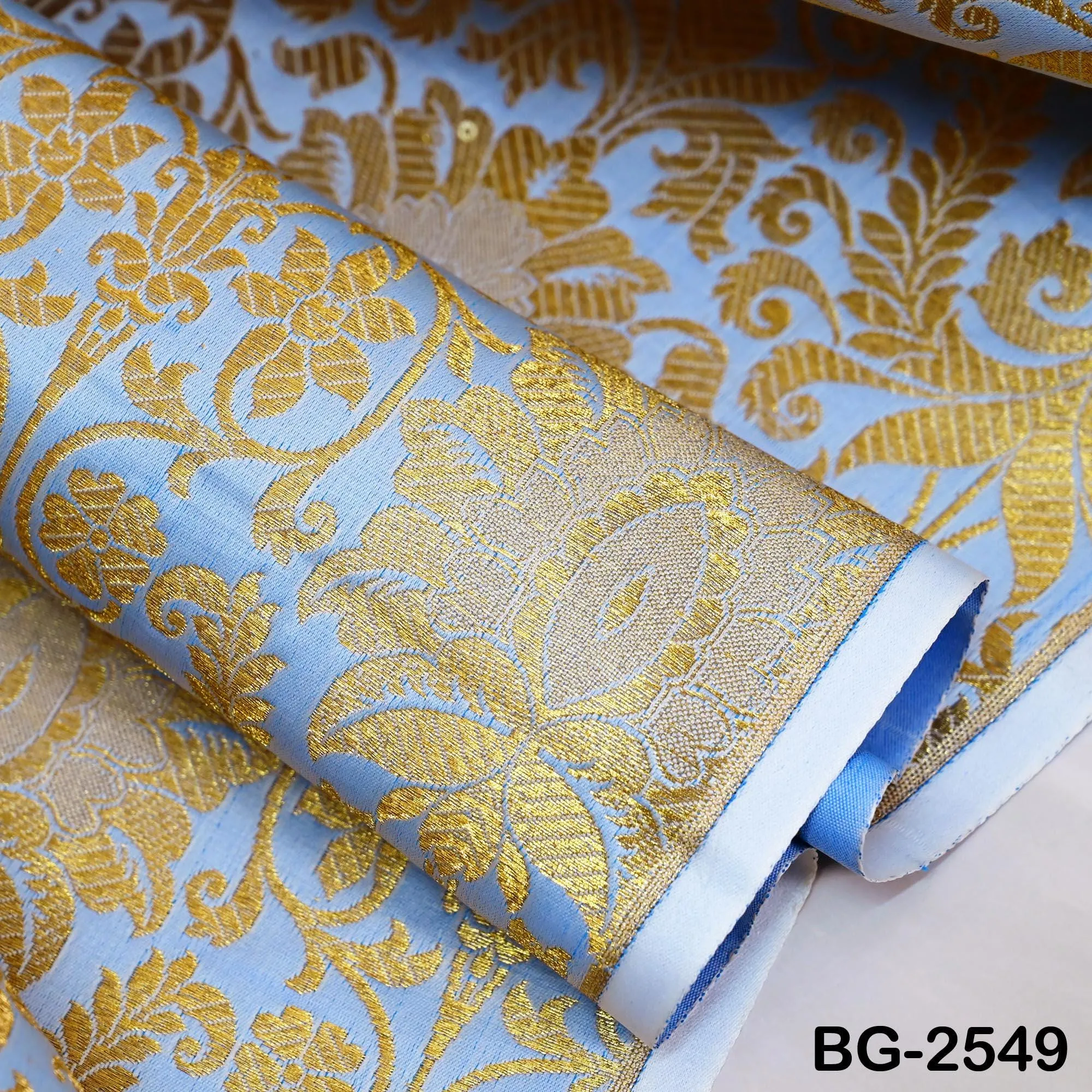 Light Blue Brocade Fabric by Yard Indian Winter Wedding Dress Brides Mother Full Length Coats Cropped Jacket Theatrical Historic Costumes