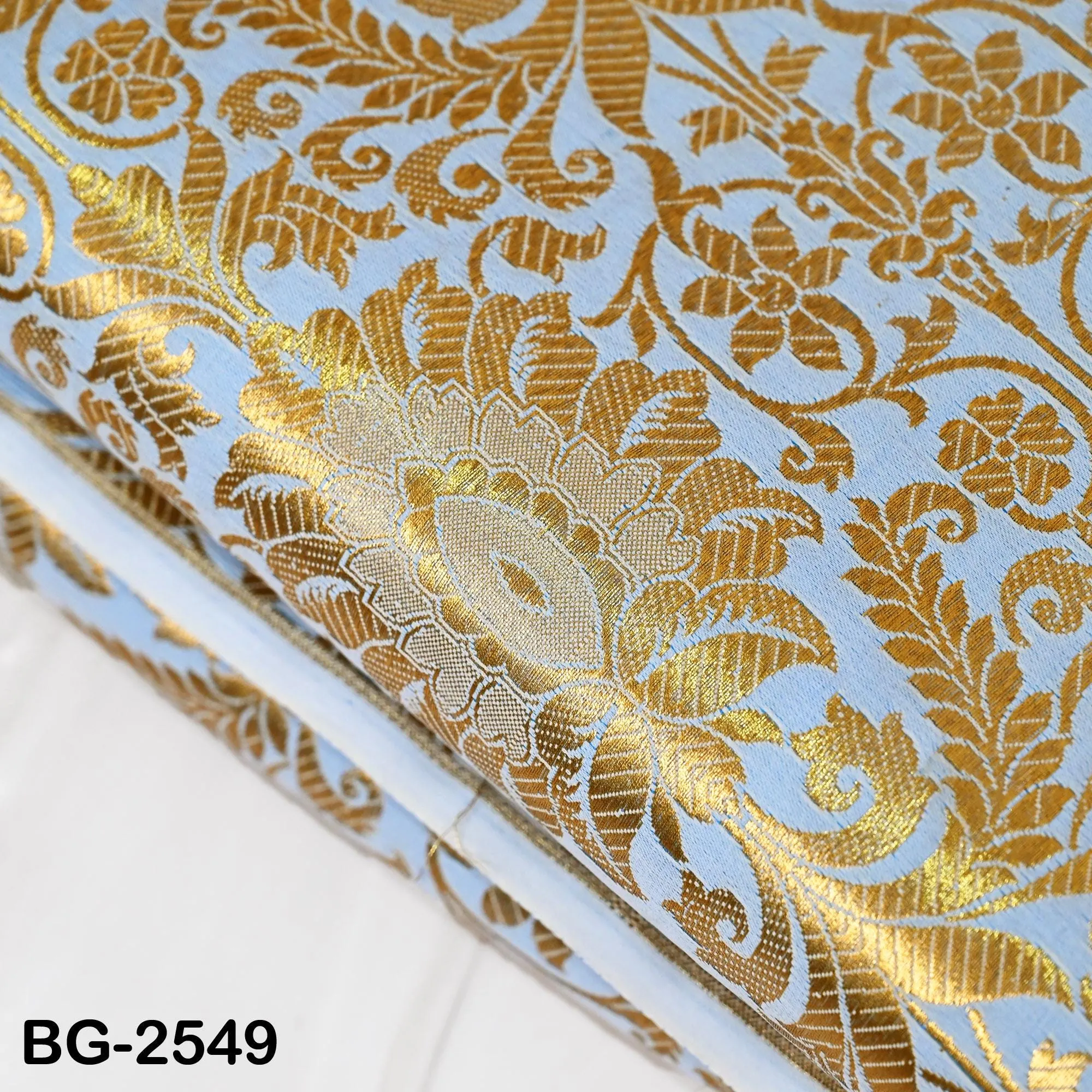 Light Blue Brocade Fabric by Yard Indian Winter Wedding Dress Brides Mother Full Length Coats Cropped Jacket Theatrical Historic Costumes