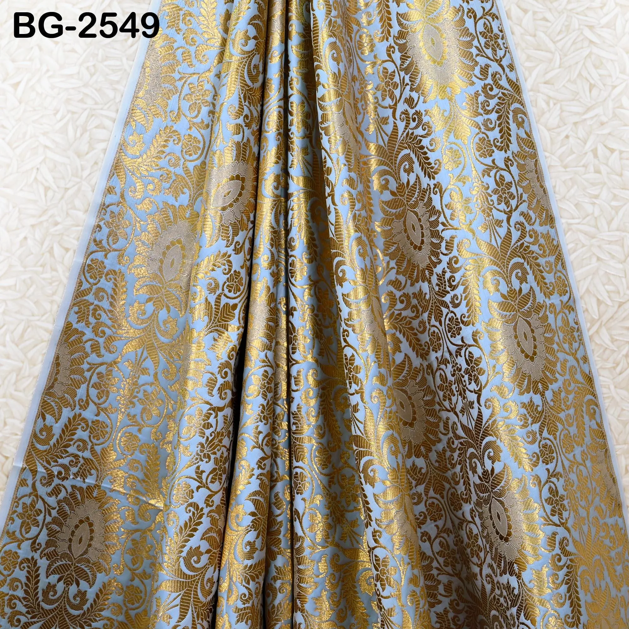 Light Blue Brocade Fabric by Yard Indian Winter Wedding Dress Brides Mother Full Length Coats Cropped Jacket Theatrical Historic Costumes