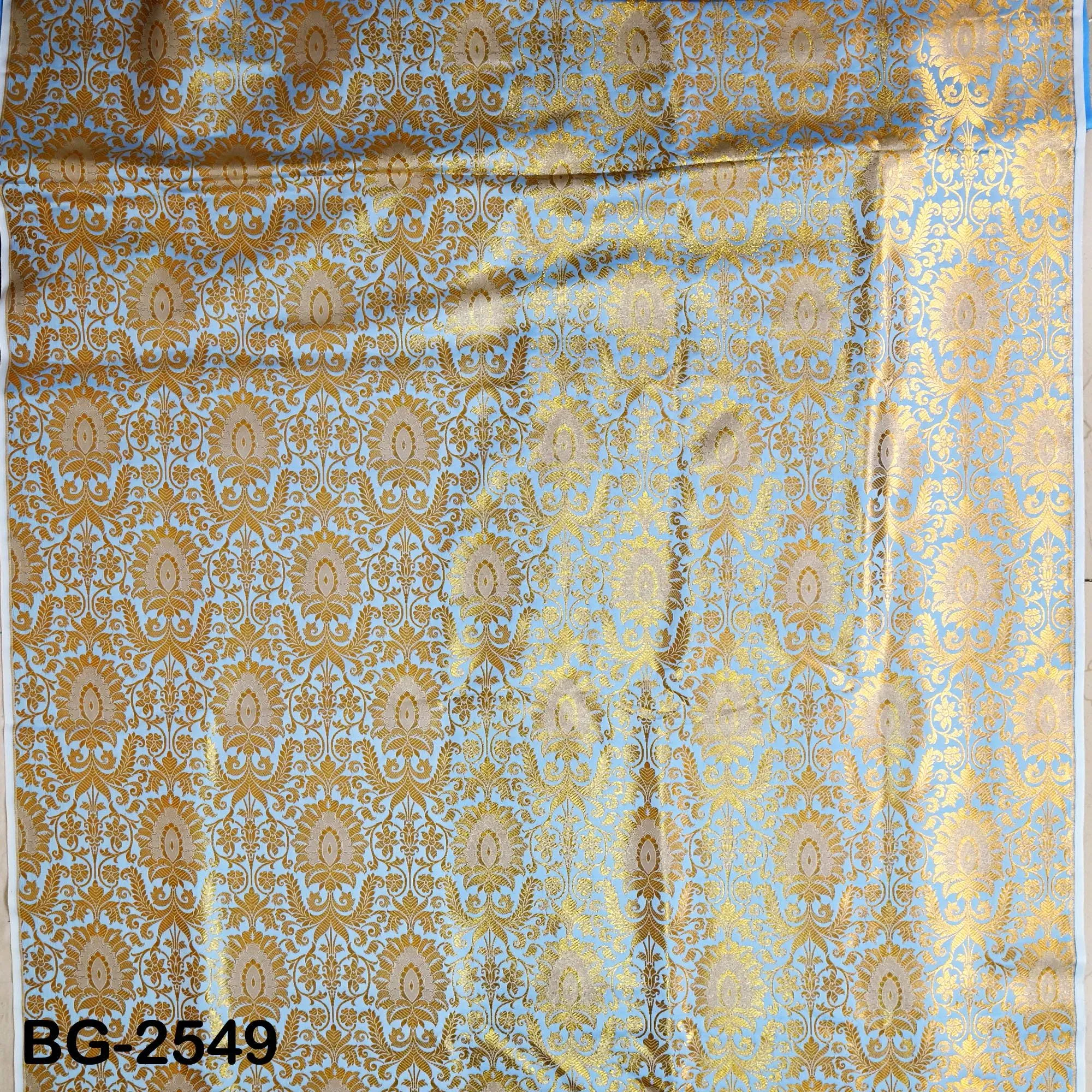 Light Blue Brocade Fabric by Yard Indian Winter Wedding Dress Brides Mother Full Length Coats Cropped Jacket Theatrical Historic Costumes