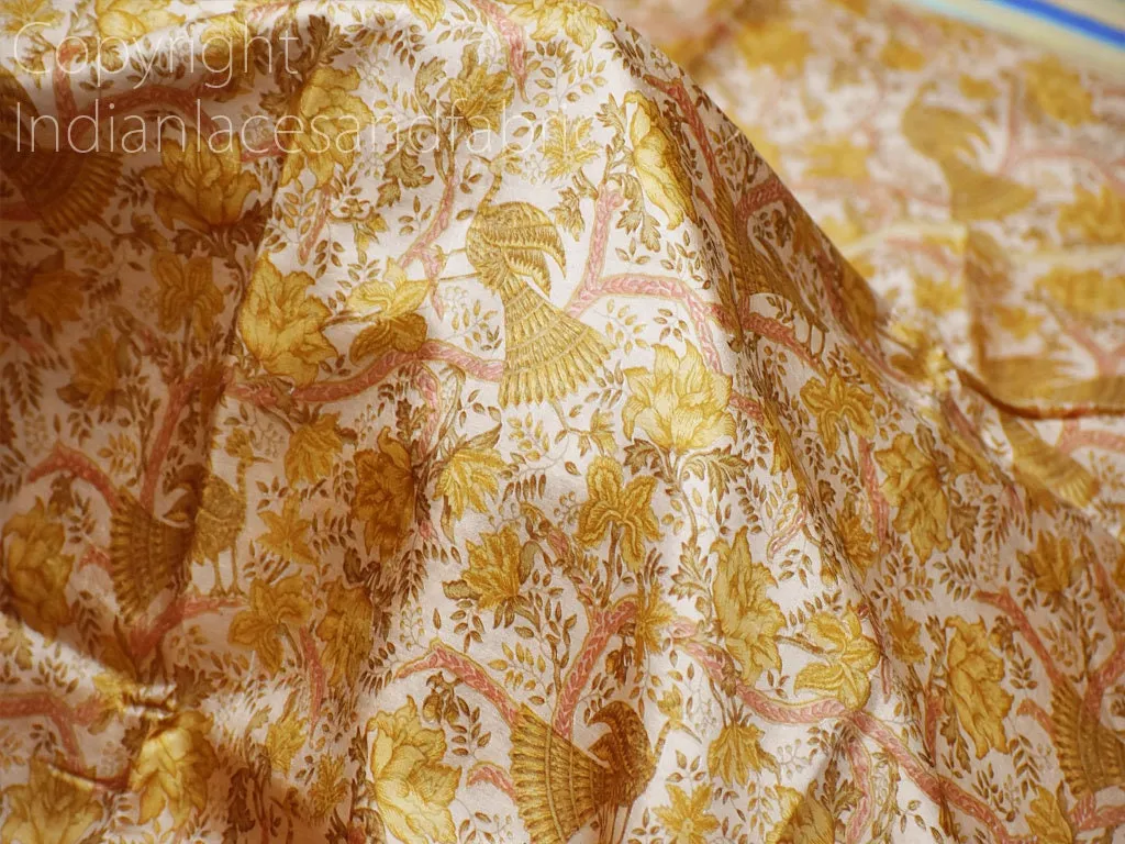 Light Brown Indian Soft Pure Printed Silk Saree Fabric by the yard Wedding Dresses Bridesmaid Party Costumes Pillows Cushions Drapery