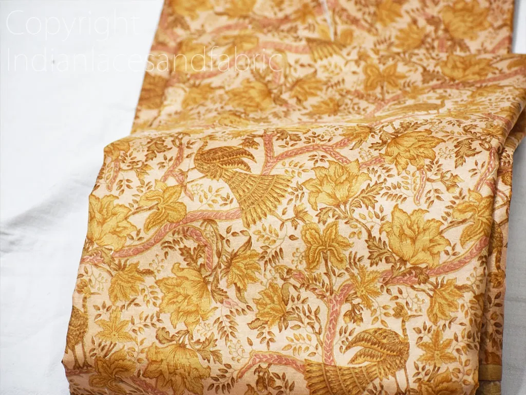 Light Brown Indian Soft Pure Printed Silk Saree Fabric by the yard Wedding Dresses Bridesmaid Party Costumes Pillows Cushions Drapery