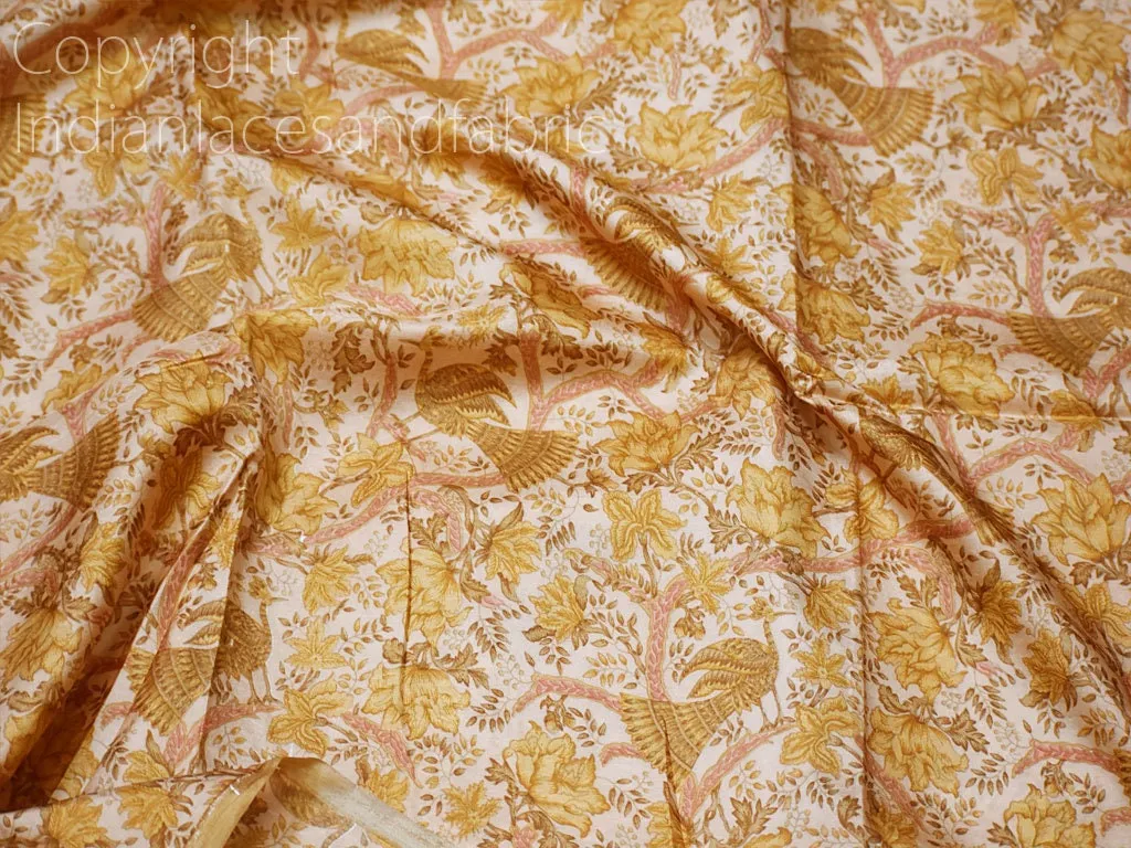 Light Brown Indian Soft Pure Printed Silk Saree Fabric by the yard Wedding Dresses Bridesmaid Party Costumes Pillows Cushions Drapery