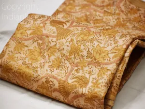 Light Brown Indian Soft Pure Printed Silk Saree Fabric by the yard Wedding Dresses Bridesmaid Party Costumes Pillows Cushions Drapery