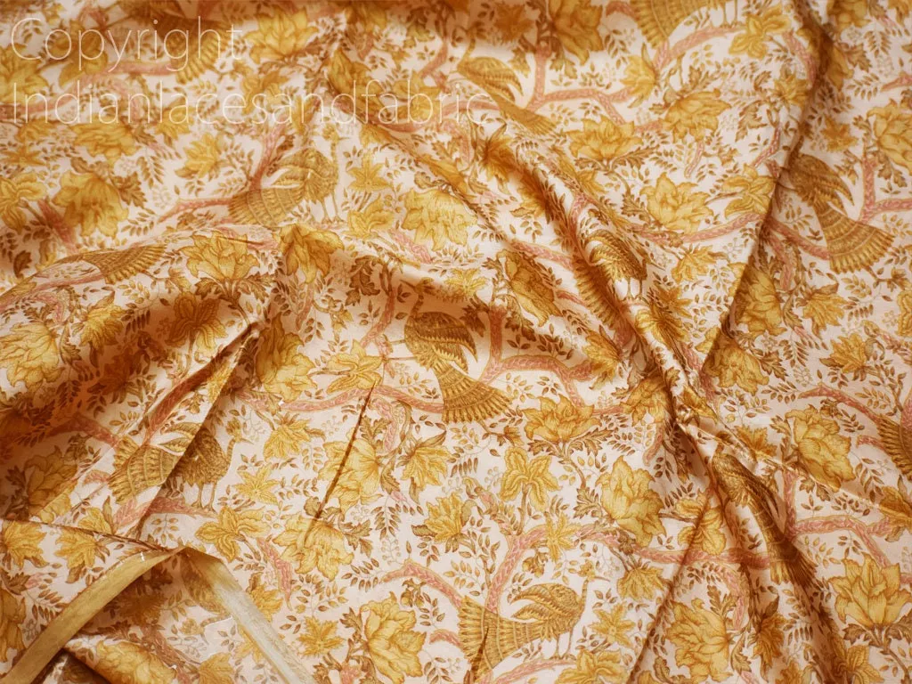 Light Brown Indian Soft Pure Printed Silk Saree Fabric by the yard Wedding Dresses Bridesmaid Party Costumes Pillows Cushions Drapery