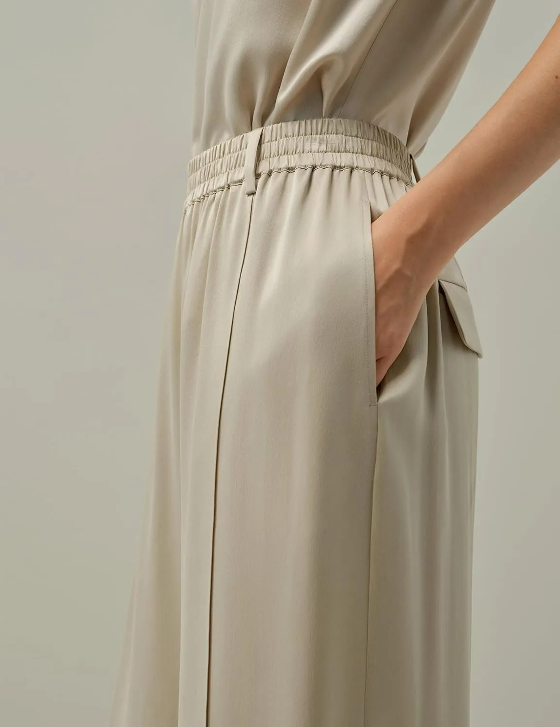 LilySilk 100% Silk Suede Wide-Leg Pants for Women Elastic Band Pleated Front Casual Dressy