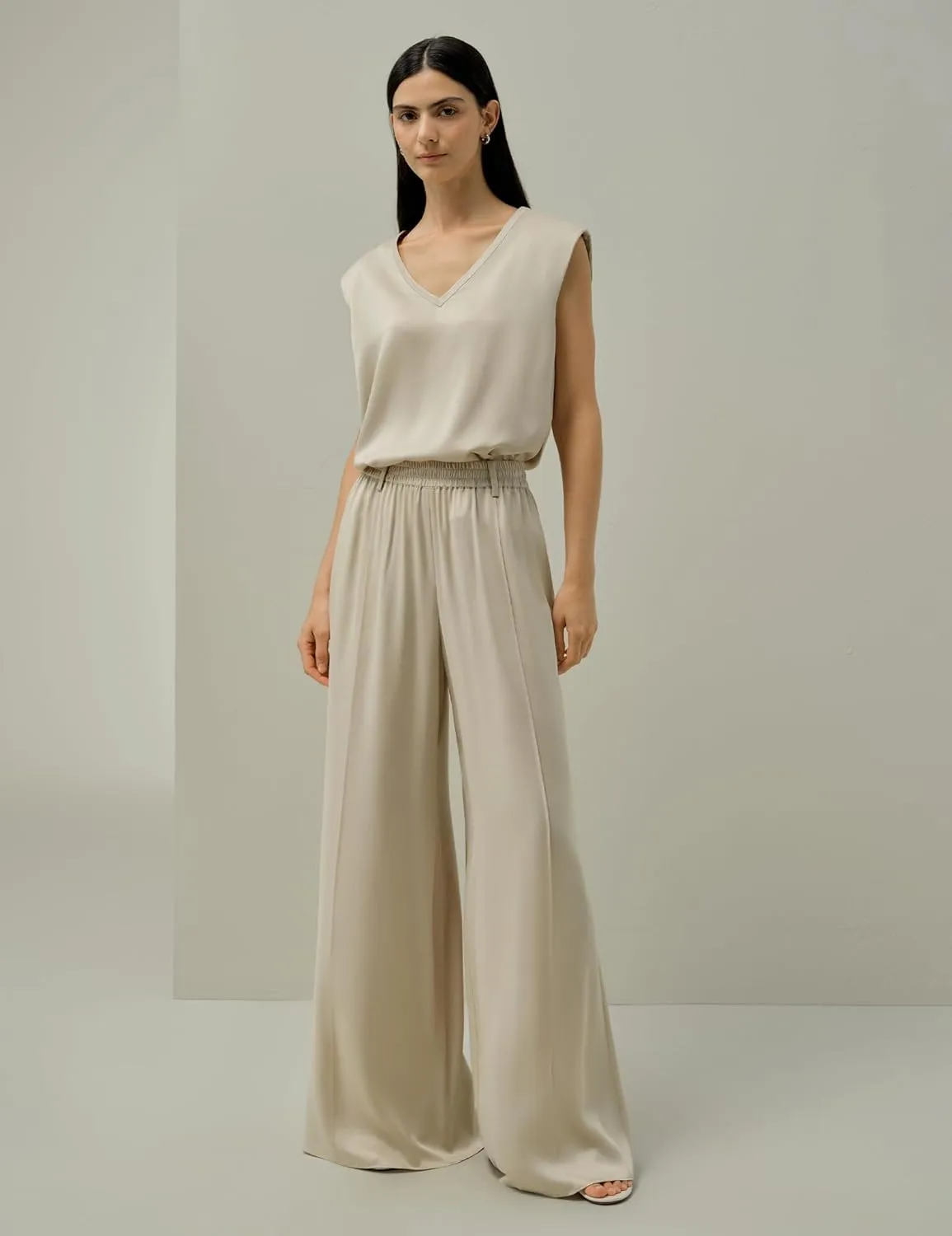 LilySilk 100% Silk Suede Wide-Leg Pants for Women Elastic Band Pleated Front Casual Dressy
