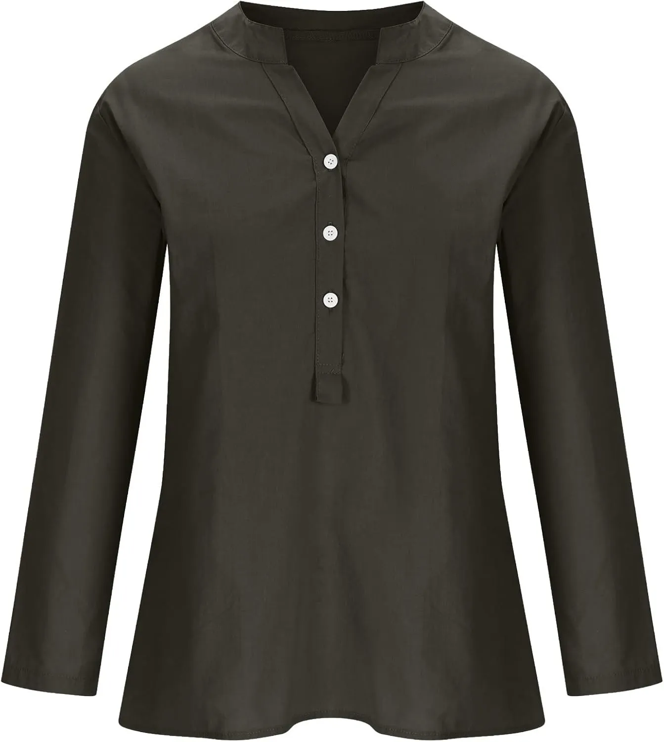 Linen Button Up Shirts for Women Plus Size Long Sleeve v Neck Summer Tops Loose Fit Dressy Casual Solid Blouses