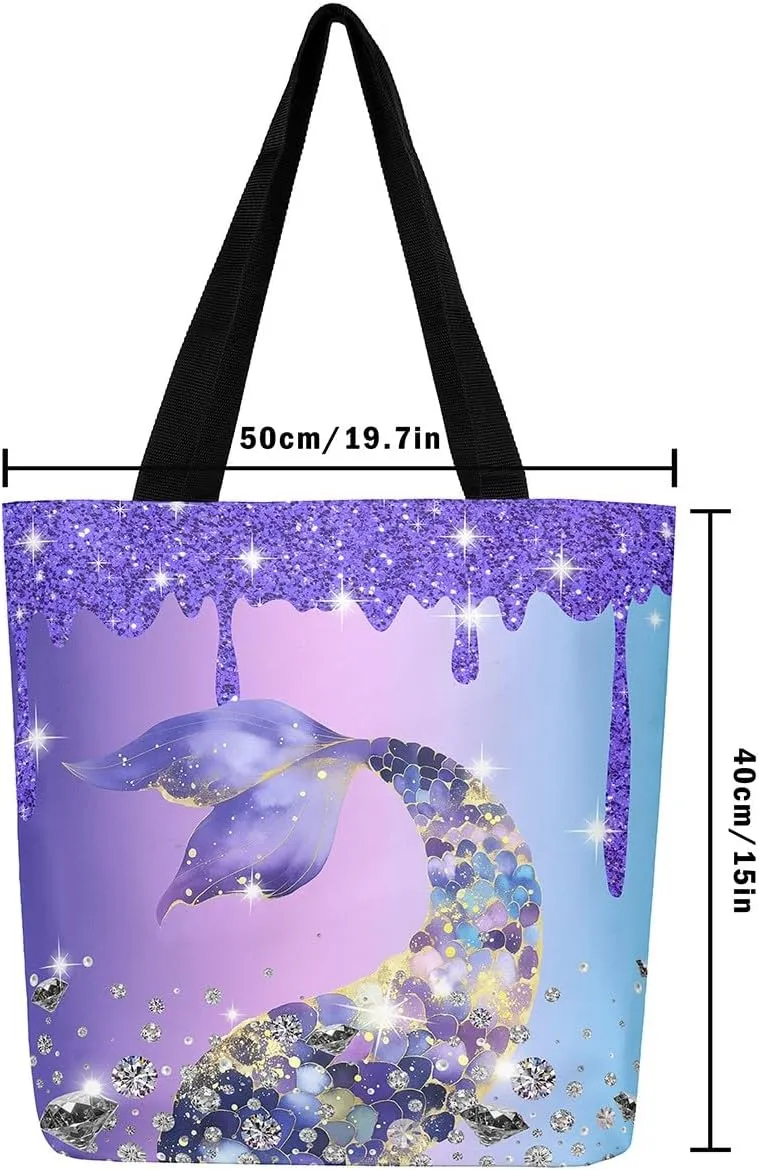 Little Cat Canvas Tote Bag,Sequin Fluid Art Travel Shopping Bag,Diamond Handbag Cute Pet Animal Kawaii Room Decor