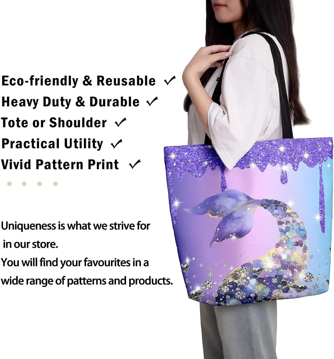 Little Cat Canvas Tote Bag,Sequin Fluid Art Travel Shopping Bag,Diamond Handbag Cute Pet Animal Kawaii Room Decor