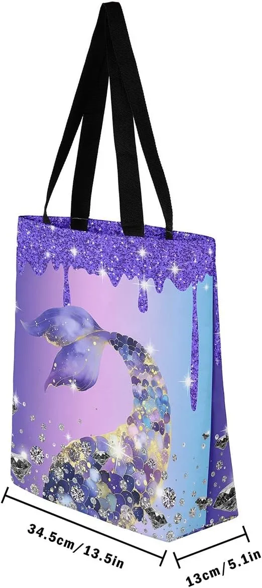 Little Cat Canvas Tote Bag,Sequin Fluid Art Travel Shopping Bag,Diamond Handbag Cute Pet Animal Kawaii Room Decor