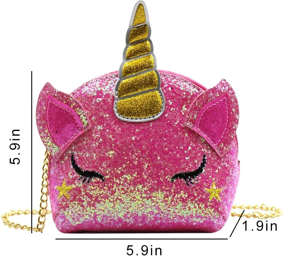 Little Girls Glitter Sequin Crossbody Purses Small Unicorn Handbag Messenger Shoulder Bag Gifts for Toddlers