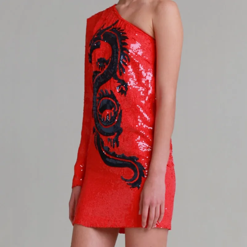 Liza Red Dragon Print Dress - M