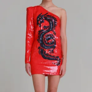 Liza Red Dragon Print Dress - M