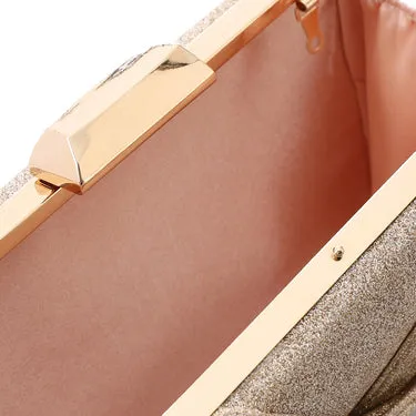 Lock Closure Glittery Pleated Soiree Clutch - Gold