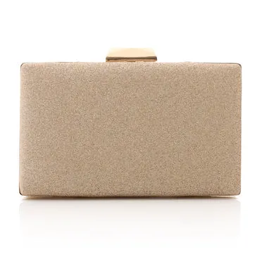 Lock Closure Glittery Pleated Soiree Clutch - Gold