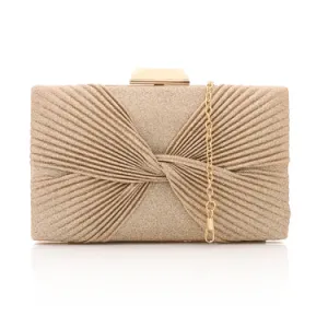 Lock Closure Glittery Pleated Soiree Clutch - Gold