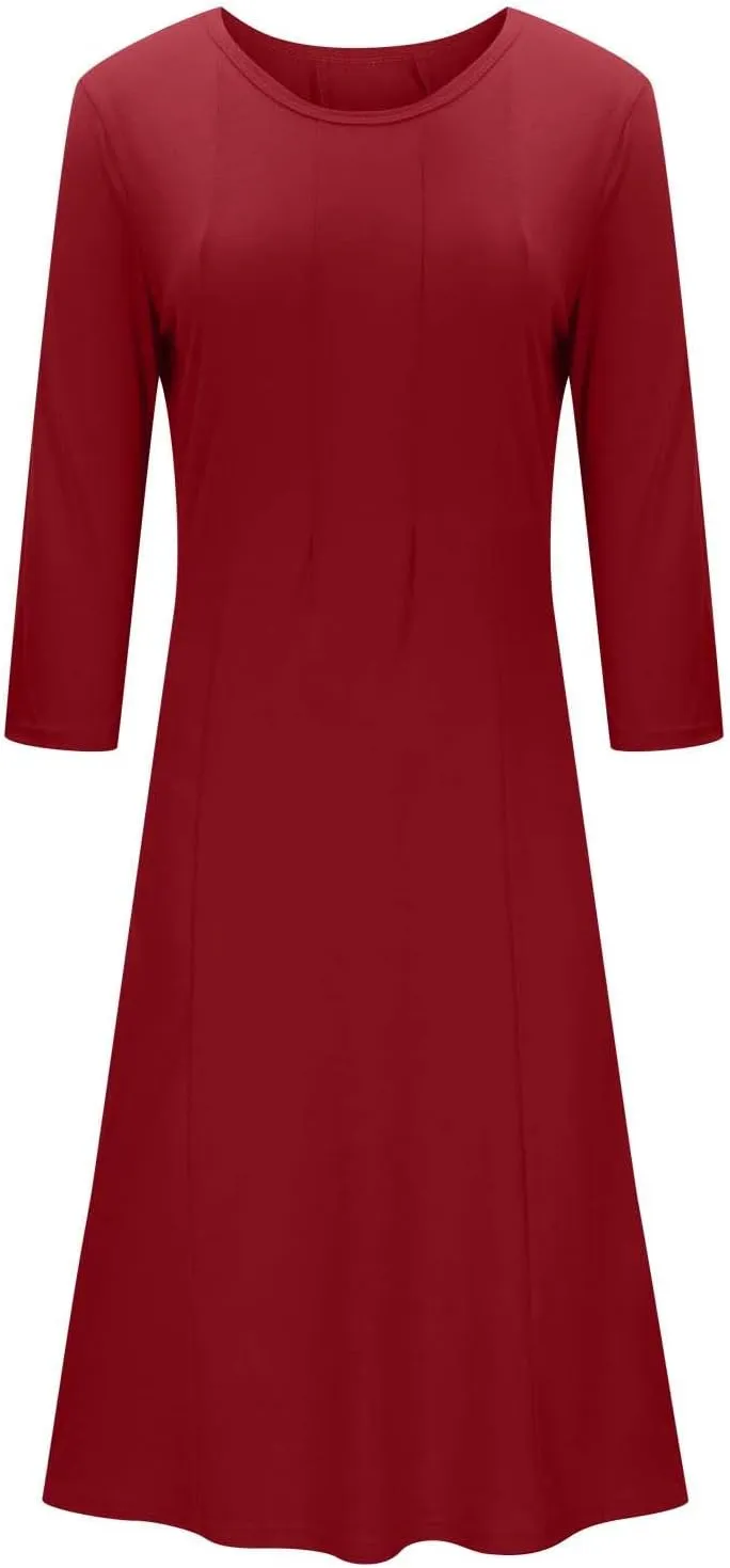 Long Dresses for Women Casual Plus Size Solid 3/4 Sleeve Loose Fit Ruffle Flowy Maxi Dress Fall Outfits Clothes 2024