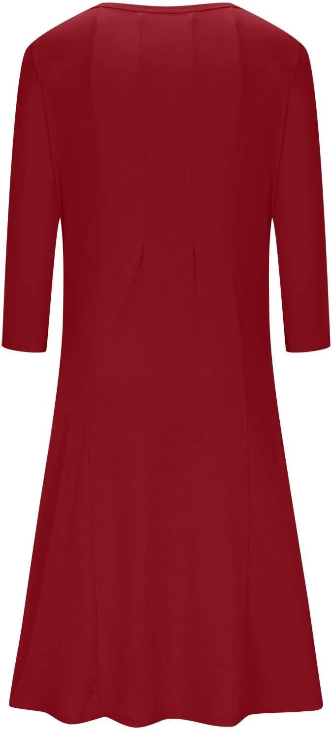 Long Dresses for Women Casual Plus Size Solid 3/4 Sleeve Loose Fit Ruffle Flowy Maxi Dress Fall Outfits Clothes 2024
