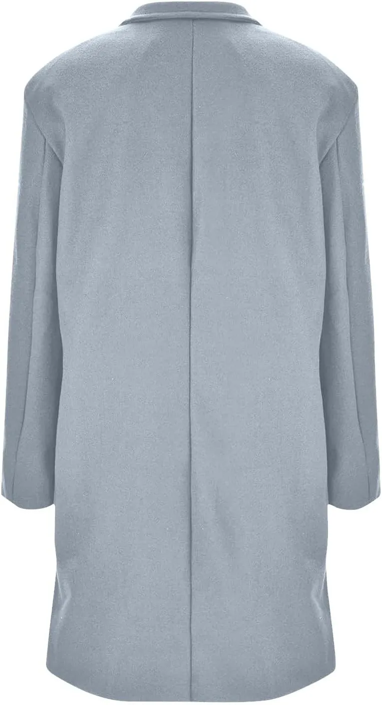Long Pea Coats for Women Winter Stand Collar Single Breasted Wool Coats Wool Blend Peacoat Thicken Blazer Jacket