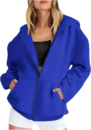 Long Sleeve Hooded Sweatshirt Coat Women Oversize Casual Jacket Zip Up Hoodies Cardigan Loose Outwear Fall Shirt