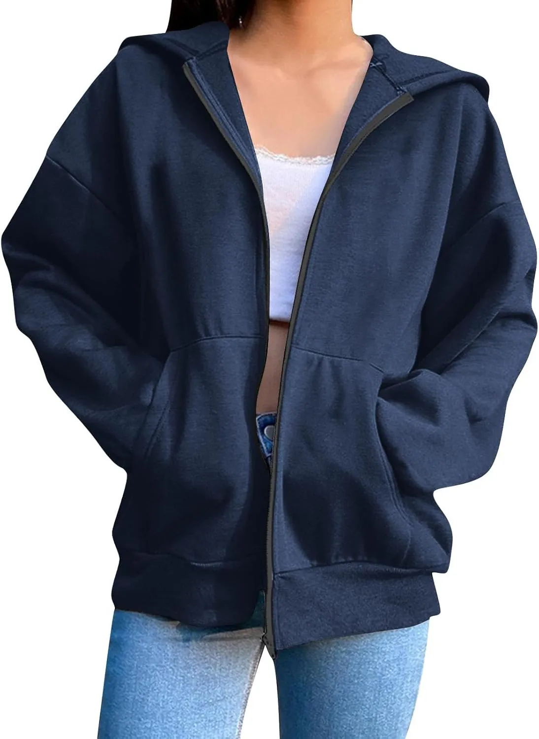Long Sleeve Hooded Sweatshirt Coat Women Oversize Casual Jacket Zip Up Hoodies Cardigan Loose Outwear Fall Shirt