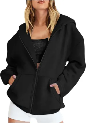 Long Sleeve Hooded Sweatshirt Coat Women Oversize Casual Jacket Zip Up Hoodies Cardigan Loose Outwear Fall Shirt