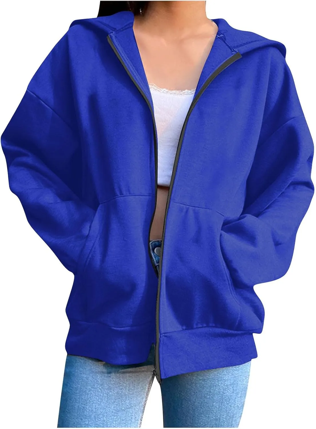 Long Sleeve Hooded Sweatshirt Coat Women Oversize Casual Jacket Zip Up Hoodies Cardigan Loose Outwear Fall Shirt