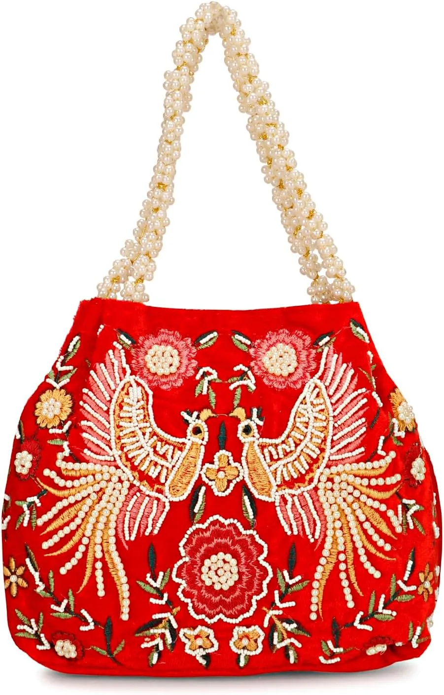 LONGING TO BUY Indian Peacock Embrodiery Potli Bag With Both Side Hand Work, Fancy Potli Bag for Women