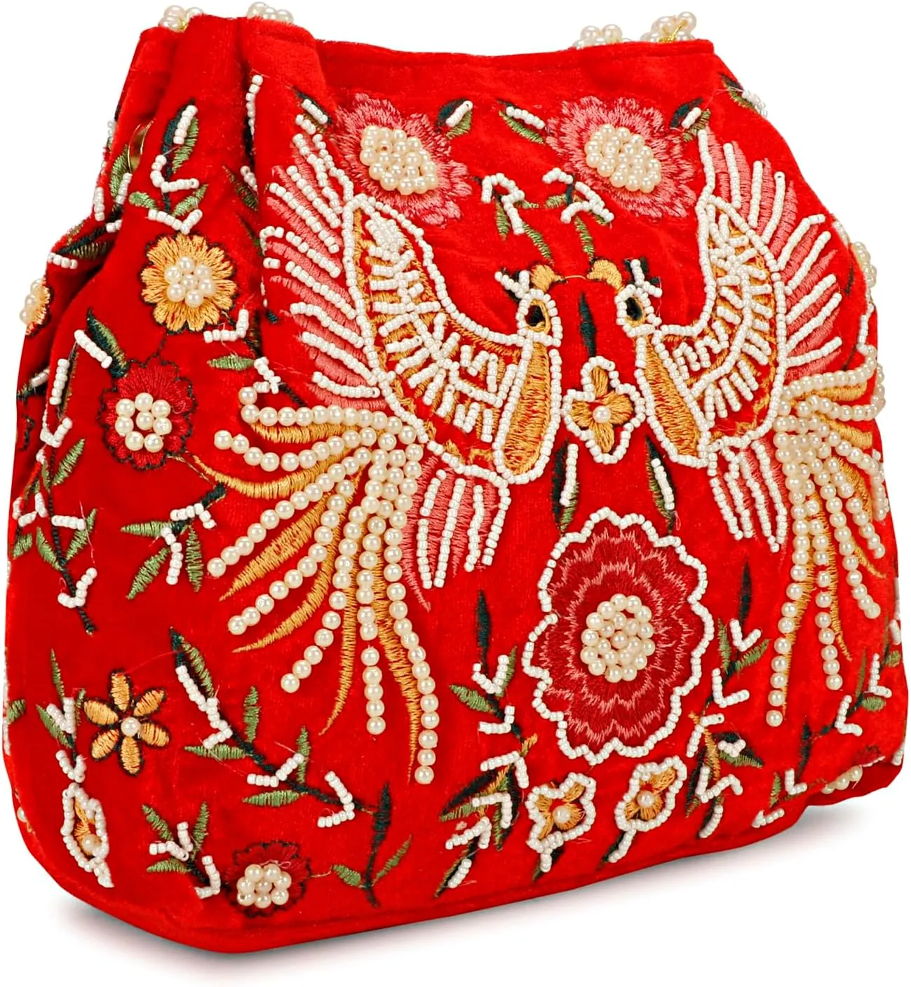 LONGING TO BUY Indian Peacock Embrodiery Potli Bag With Both Side Hand Work, Fancy Potli Bag for Women