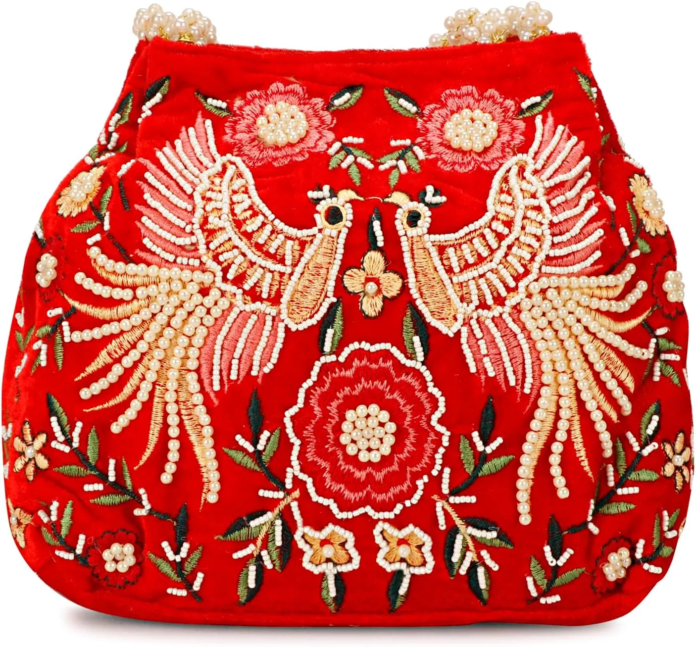 LONGING TO BUY Indian Peacock Embrodiery Potli Bag With Both Side Hand Work, Fancy Potli Bag for Women