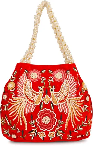 LONGING TO BUY Indian Peacock Embrodiery Potli Bag With Both Side Hand Work, Fancy Potli Bag for Women