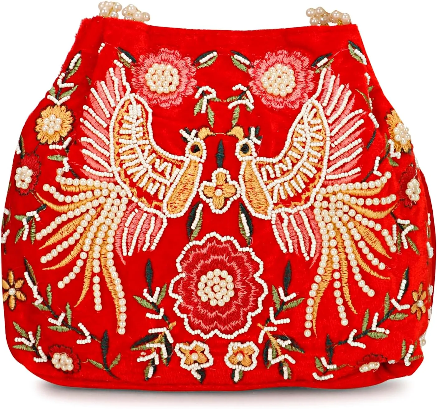 LONGING TO BUY Indian Peacock Embrodiery Potli Bag With Both Side Hand Work, Fancy Potli Bag for Women