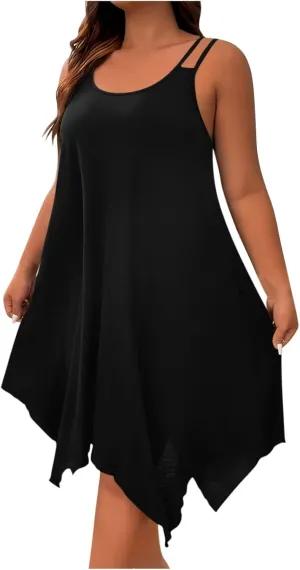 Lounge Midi Skirts for Women Summer Fashion Straps Flowy Hem Dress Loose Comfy Round Neck Dresses Daily Home Wear