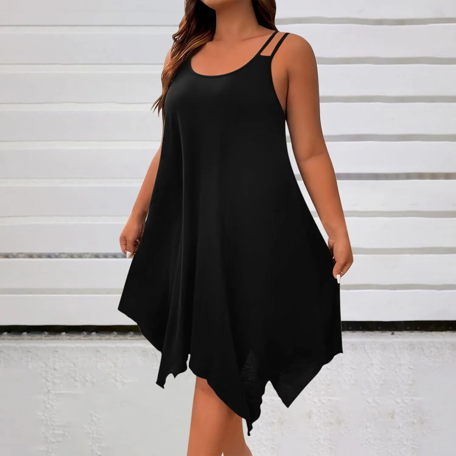 Lounge Midi Skirts for Women Summer Fashion Straps Flowy Hem Dress Loose Comfy Round Neck Dresses Daily Home Wear