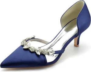 Low Heel Evening Wedding Shoes Pointed Toe Dress Court Shoes Party Rhinestones Bridal Shoes