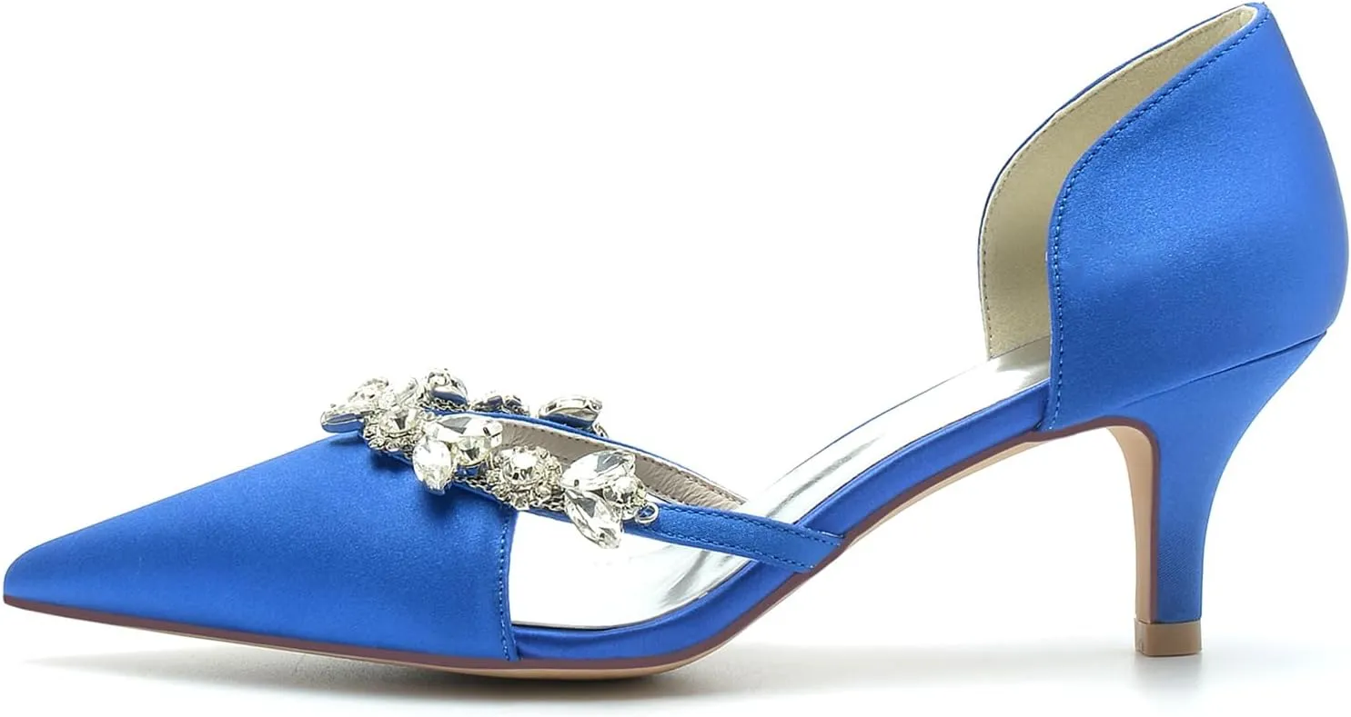 Low Heel Evening Wedding Shoes Pointed Toe Dress Court Shoes Party Rhinestones Bridal Shoes