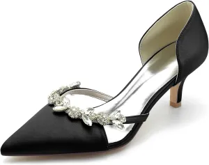 Low Heel Evening Wedding Shoes Pointed Toe Dress Court Shoes Party Rhinestones Bridal Shoes