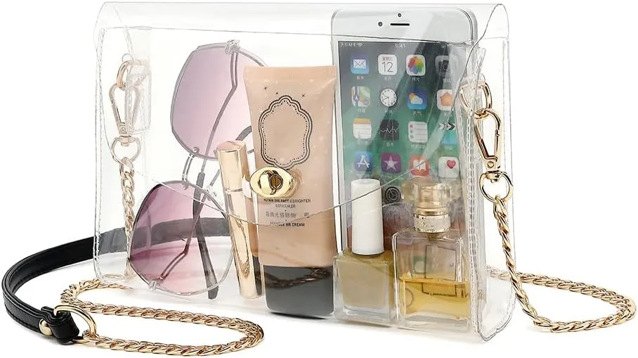 LOXOMU Clear Purse for Women, Stadium Approved Crossbody Bag, Handbag Clutch for Concerts, Work, Sports Events